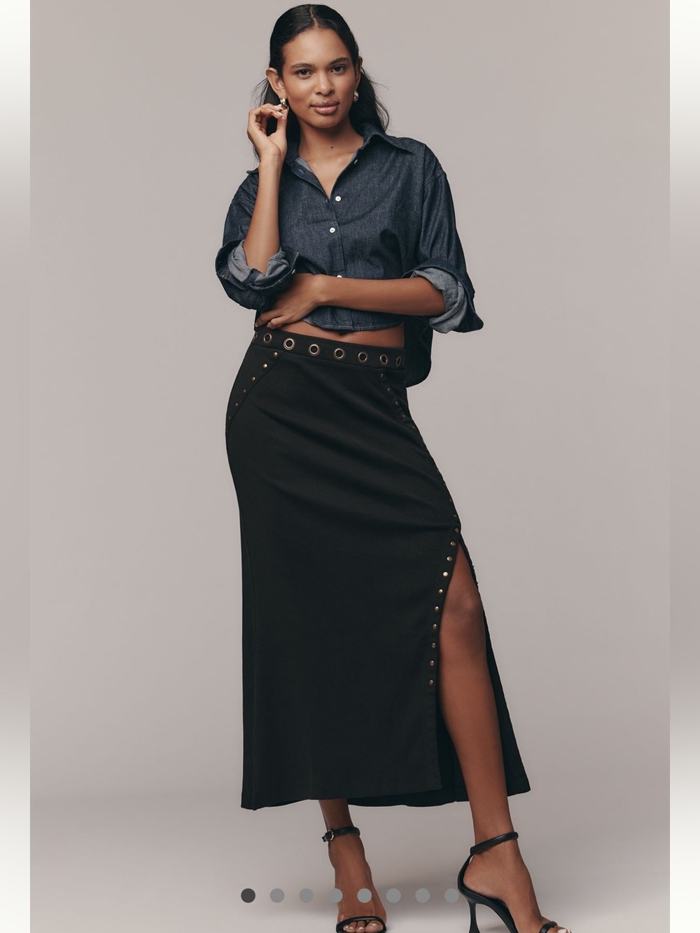 By Anthropologie hardware side-slit column midi skirt